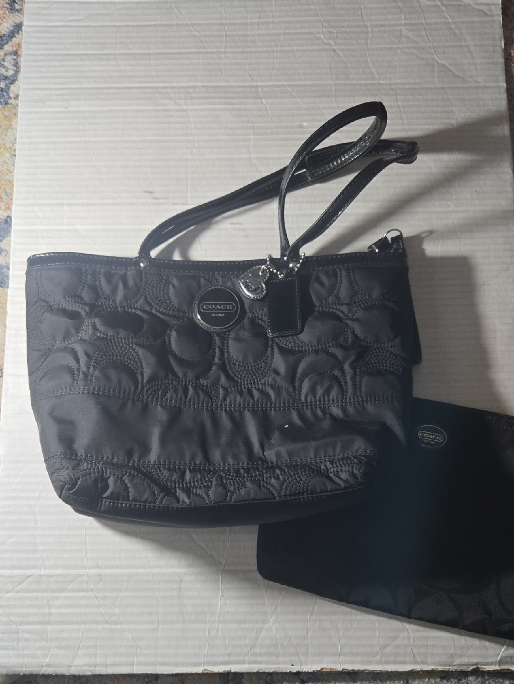 Coach Black Quilted Tote Bag with Leather Trim